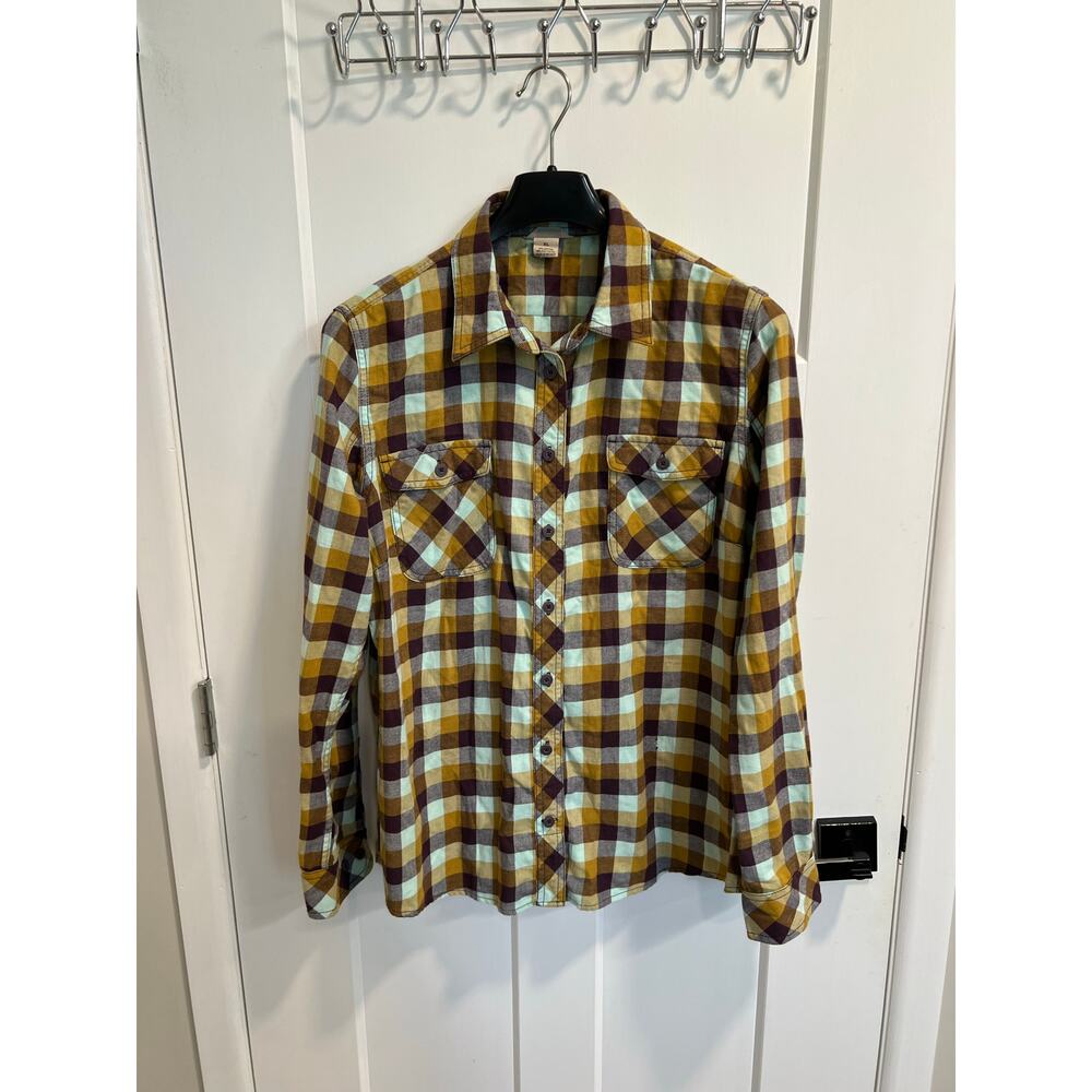 Duluth Trading Co Womens Button Up Flannel Sz XL Long Sleeve Purple Blue Yellow - Picture 3 of 10